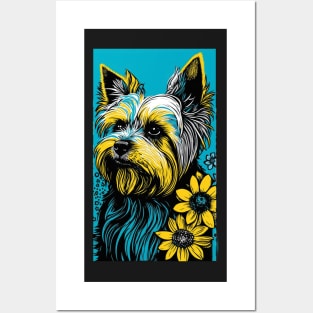 Yorkshire Terrier Dog Vibrant Tropical Flower Tall Retro Vintage Digital Pop Art Portrait Posters and Art